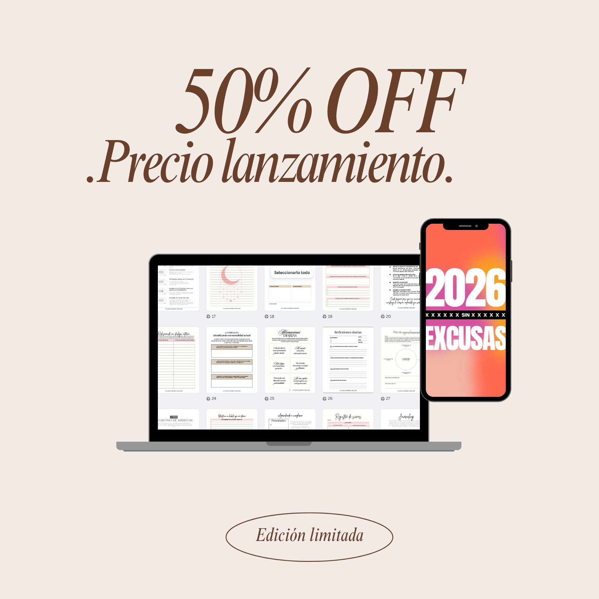 Agenda 2026 Sin Excusas - 121 Ejercicios Diarios para Desbloquear tu Potencial + 3 Recursos Extra